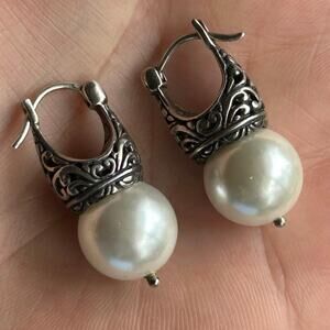 Annika Witt - Faux PEARL in .925 Sterling Silver - Hoop Earrings